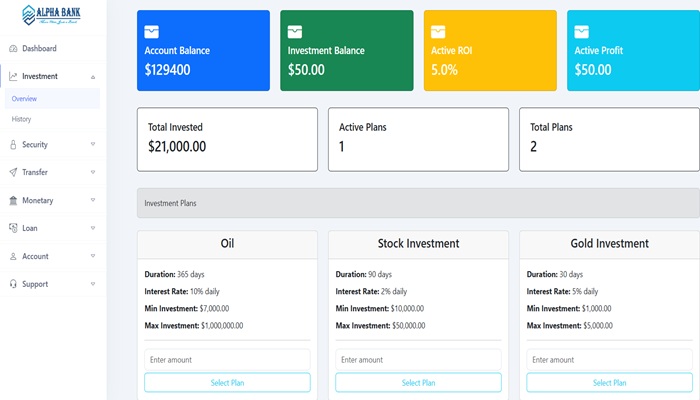 Plugin d'investissement pour Alpha Bank Script